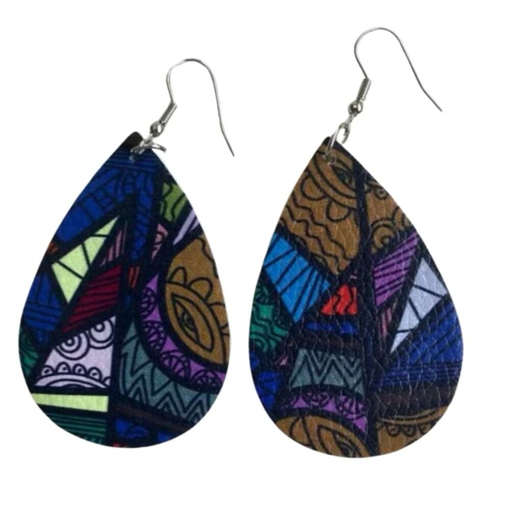 Faux Leather Tribal Print Earrings